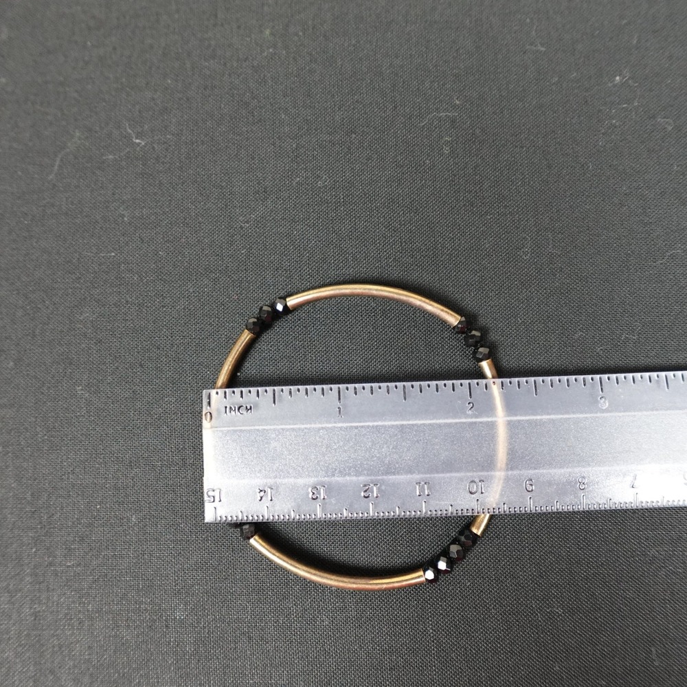 Bronze Tone Stretch Tube Bangle Bracelet Faceted Black Beads Minimalist Boho - Picture 4 of 5